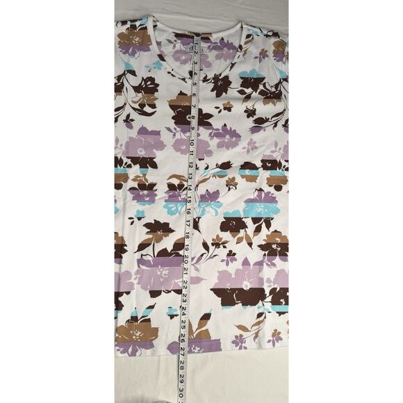 Denim Co XL White Purple Brown Floral Tee Short Sleeve Round Neck Stretch New - Picture 8 of 10
